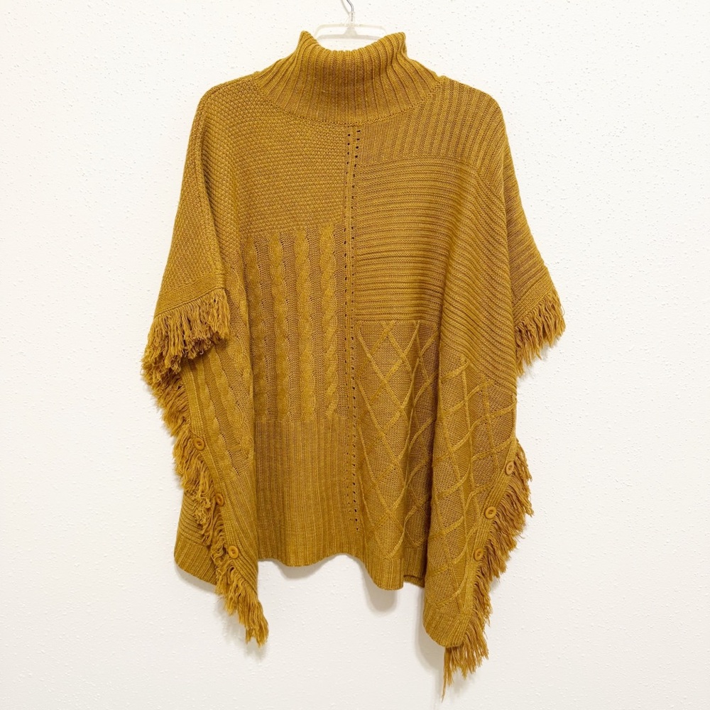 Peach Love California Mustard Gold Knit Poncho Sweater